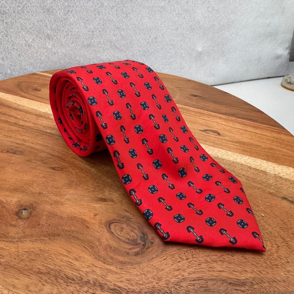 Fratelli‎ Silk Necktie Red Equestrian Print Handmade Italy Mens Tie